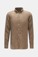BRAUN Hamburg Essentials Leinenhemd Button-Down-Kragen graubraun