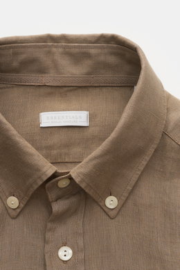 BRAUN Hamburg Essentials Leinenhemd Button-Down-Kragen graubraun