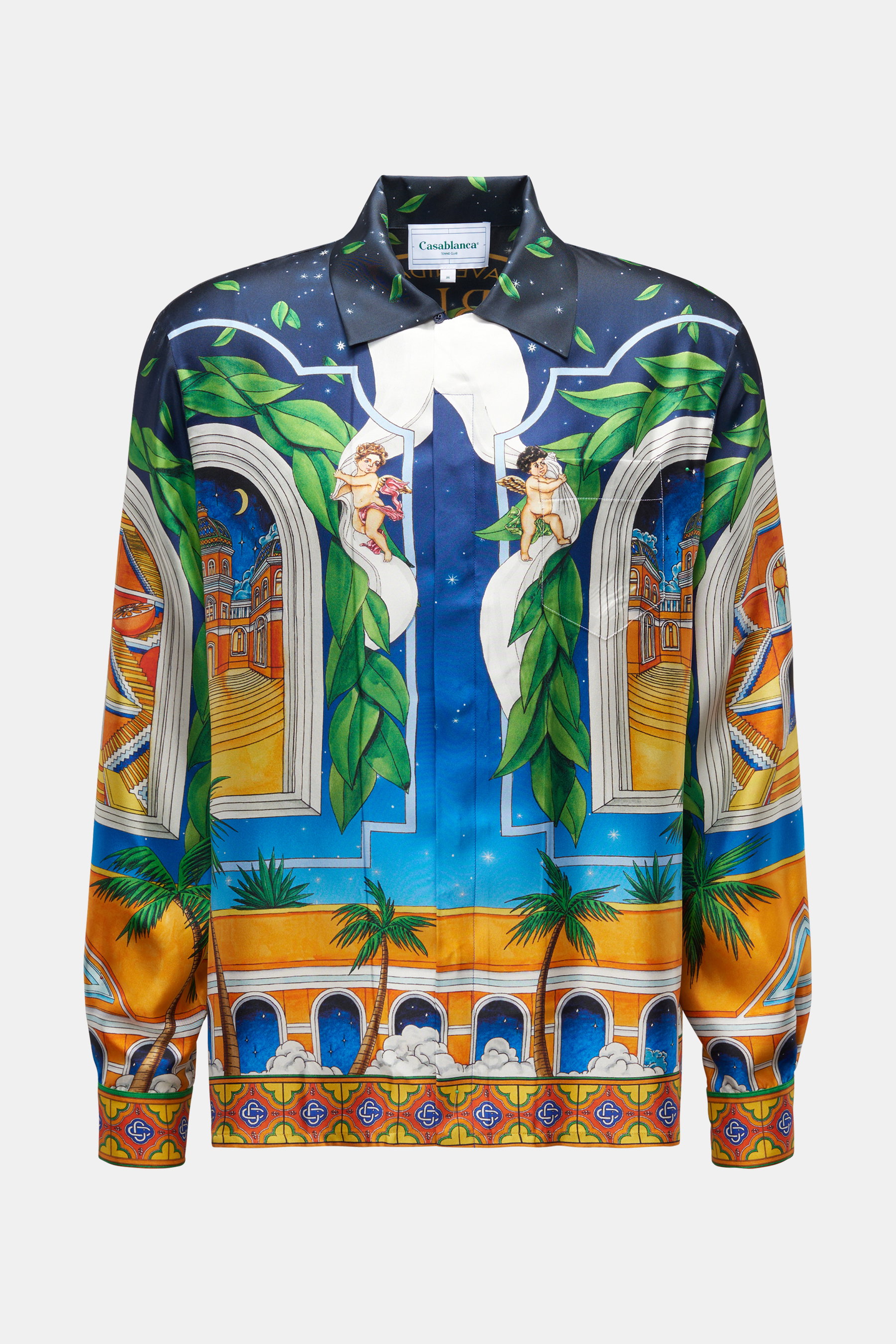 Casablanca Seidenhemd 'Maison D' Été' Kubanischer Kragen blau/orange gemustert