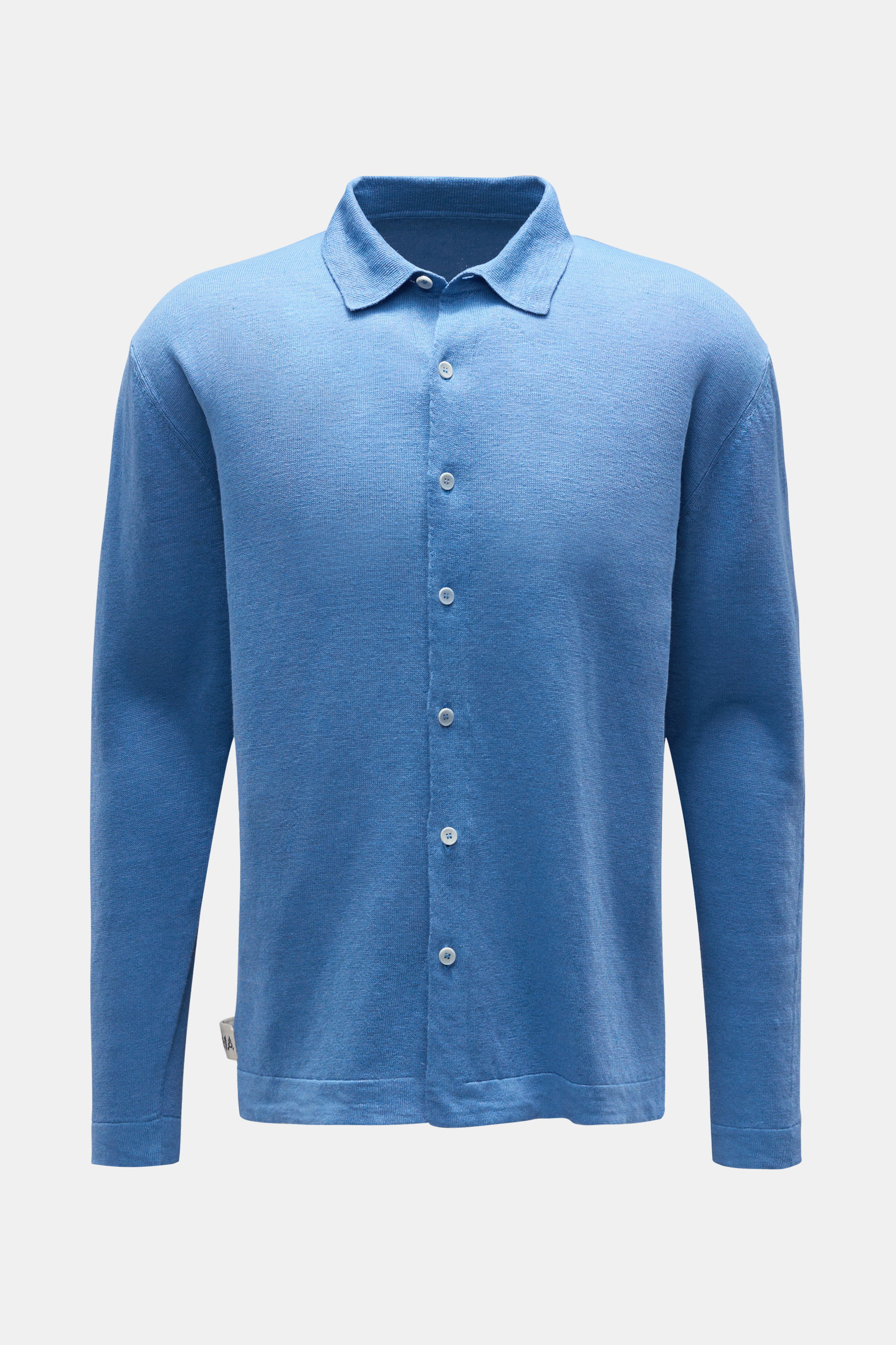 Matéma Leinen Strickhemd schmaler Kragen rauchblau