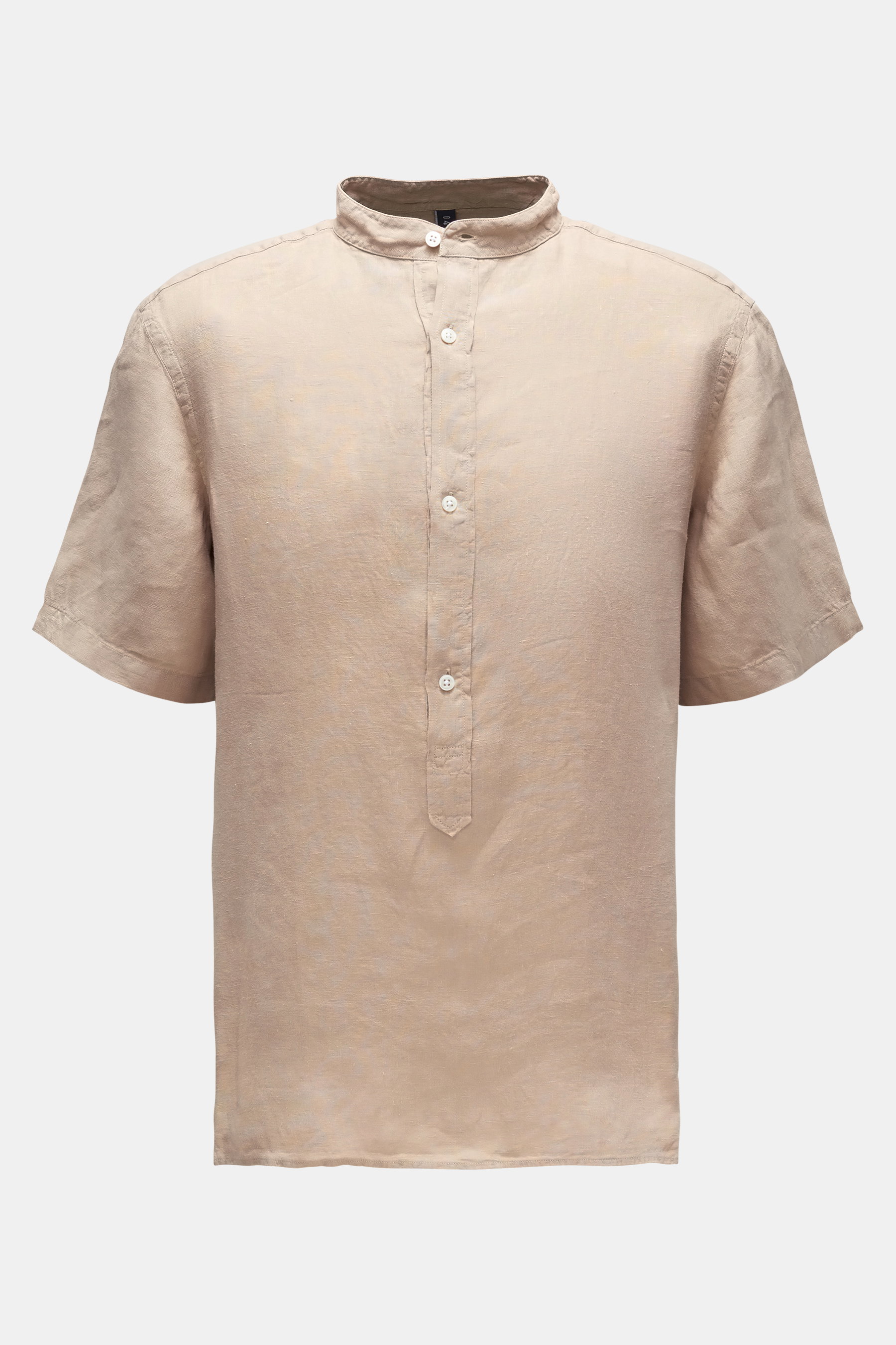 04651/ A trip in a bag Popover-Kurzarmhemd 'Linen Guru' Grandad-Kragen beige