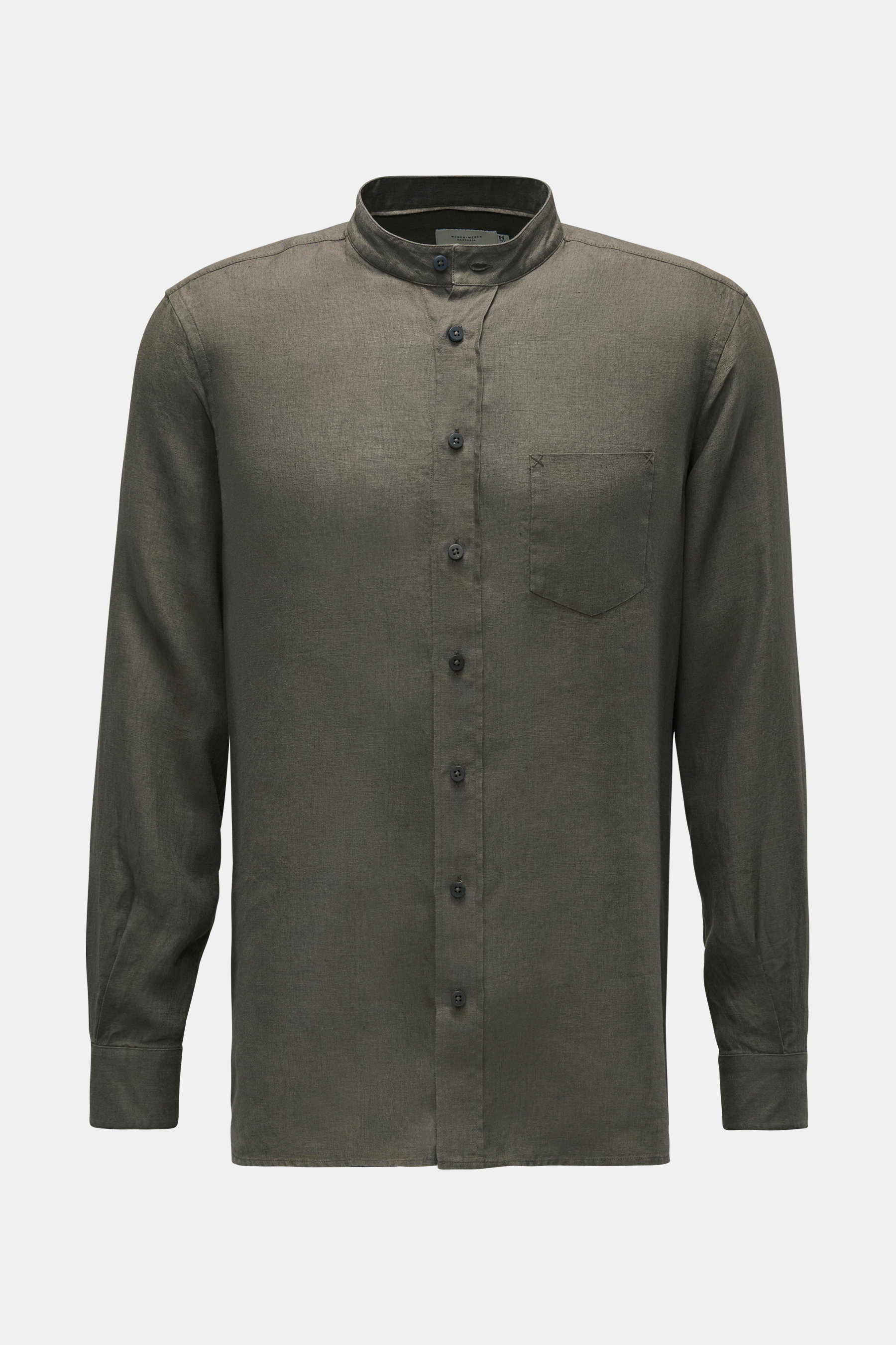 Weber+Weber Leinenhemd 'Linen Collar Shirt' Grandad-Kragen oliv
