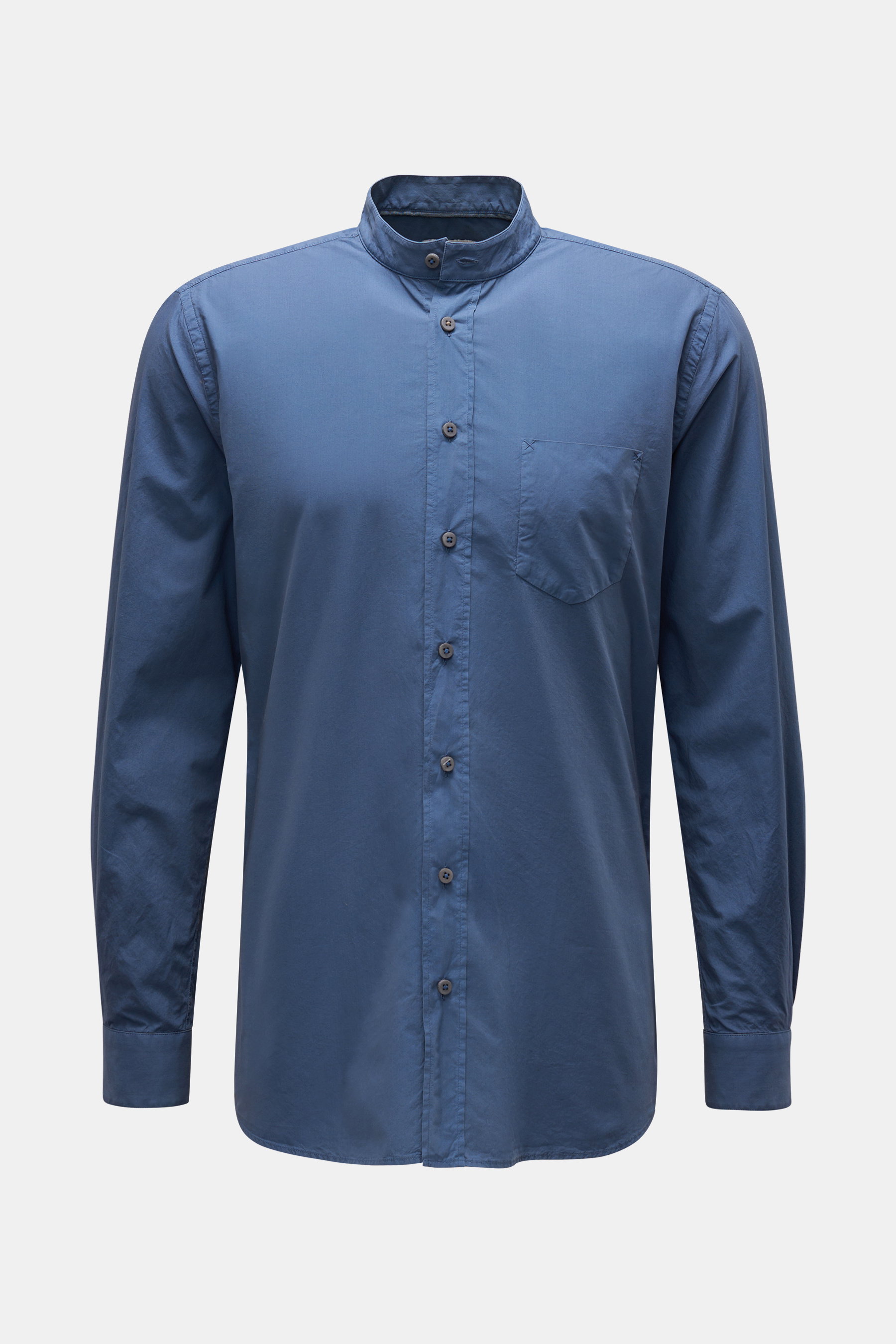 Weber+Weber Casual Hemd 'Vintage Popeline Collar Shirt' Grandad-Kragen graublau