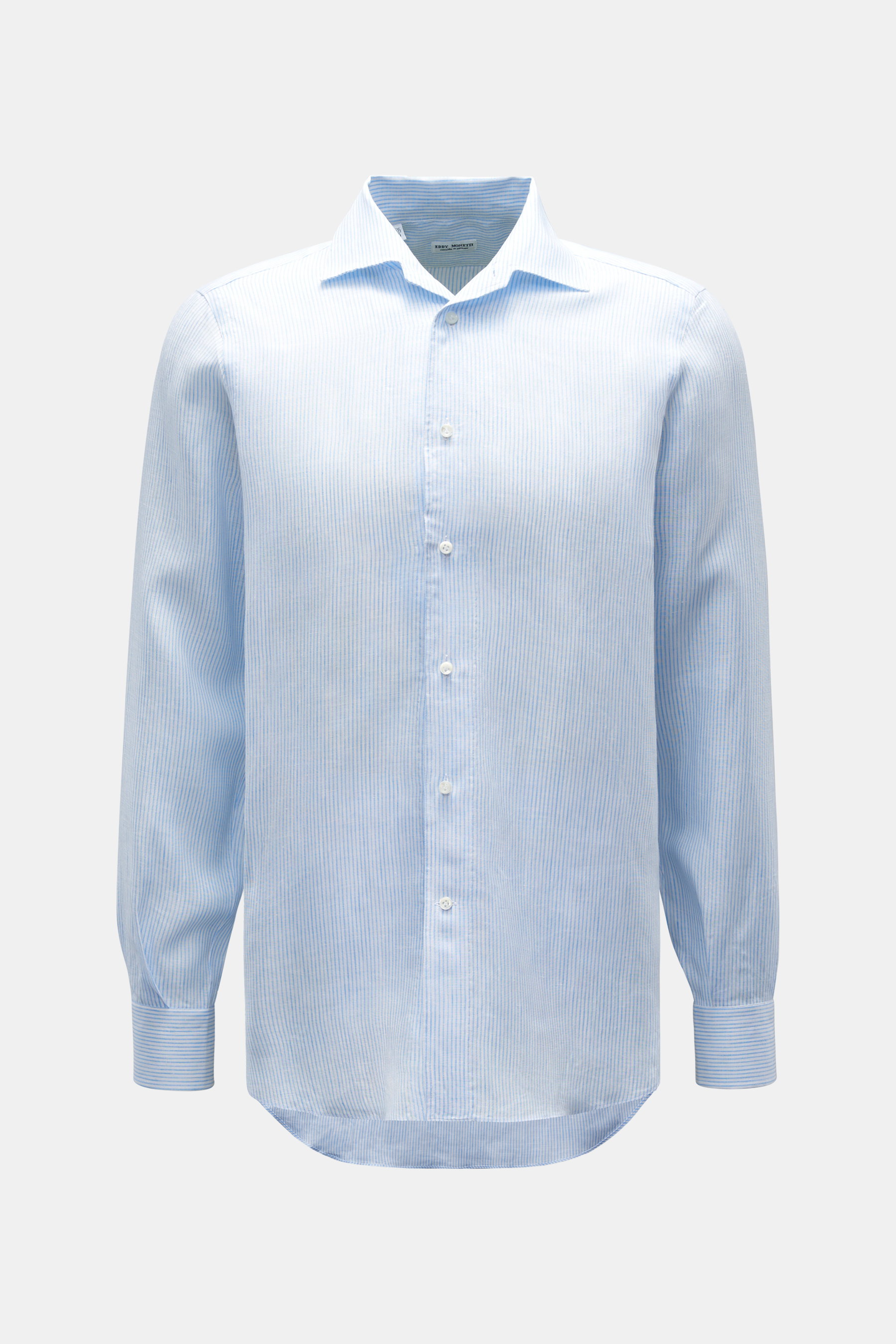 Eddy Monetti Leinenhemd Kent-Kragen pastellblau/weiß gestreift