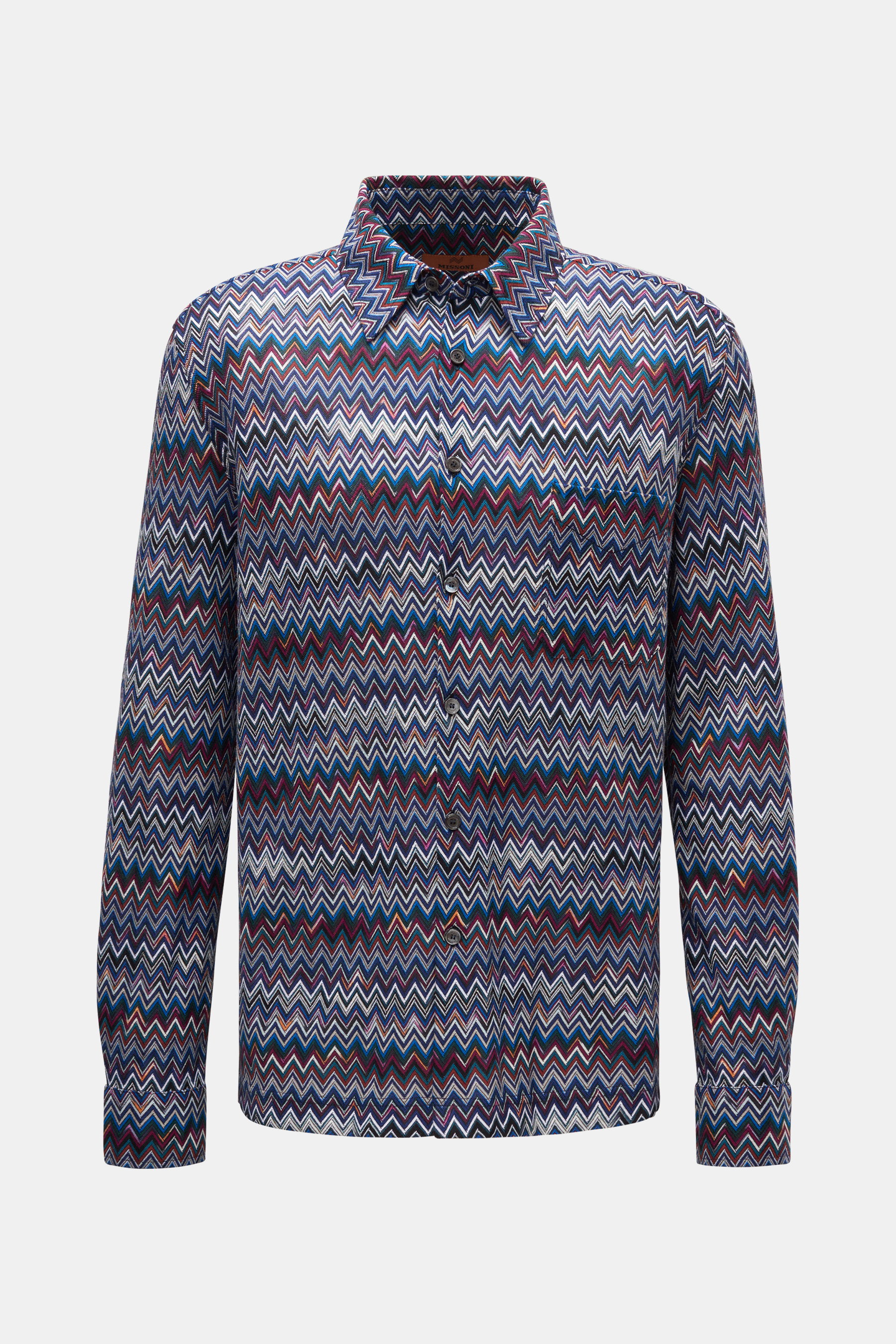 Missoni Strick-Hemd Kent-Kragen blau/weiß/bordeaux gemustert