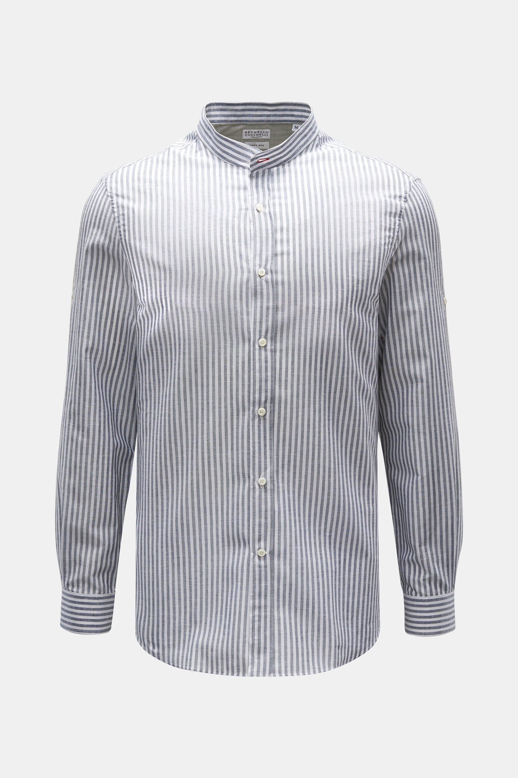 Brunello Cucinelli Casual Hemd 'Easy Fit' Grandad-Kragen grau/weiß gestreift