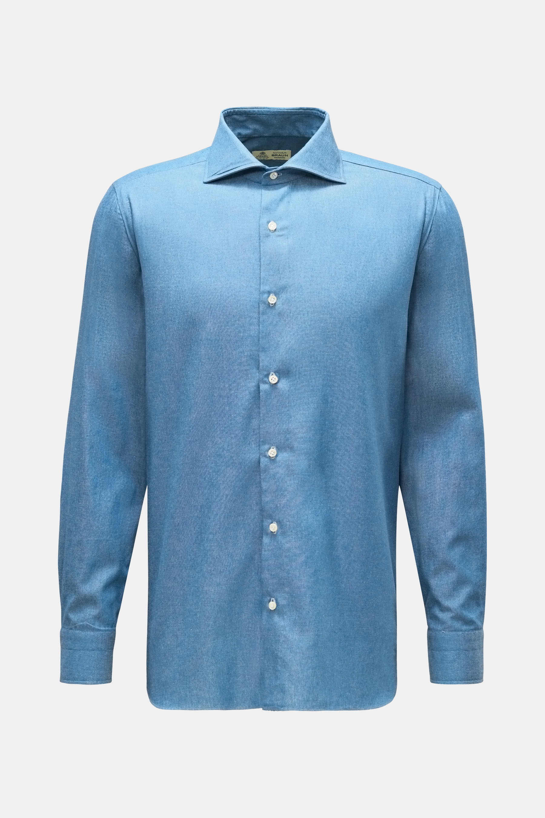 Borrelli Chambray-Hemd 'Nando' Haifisch-Kragen blau