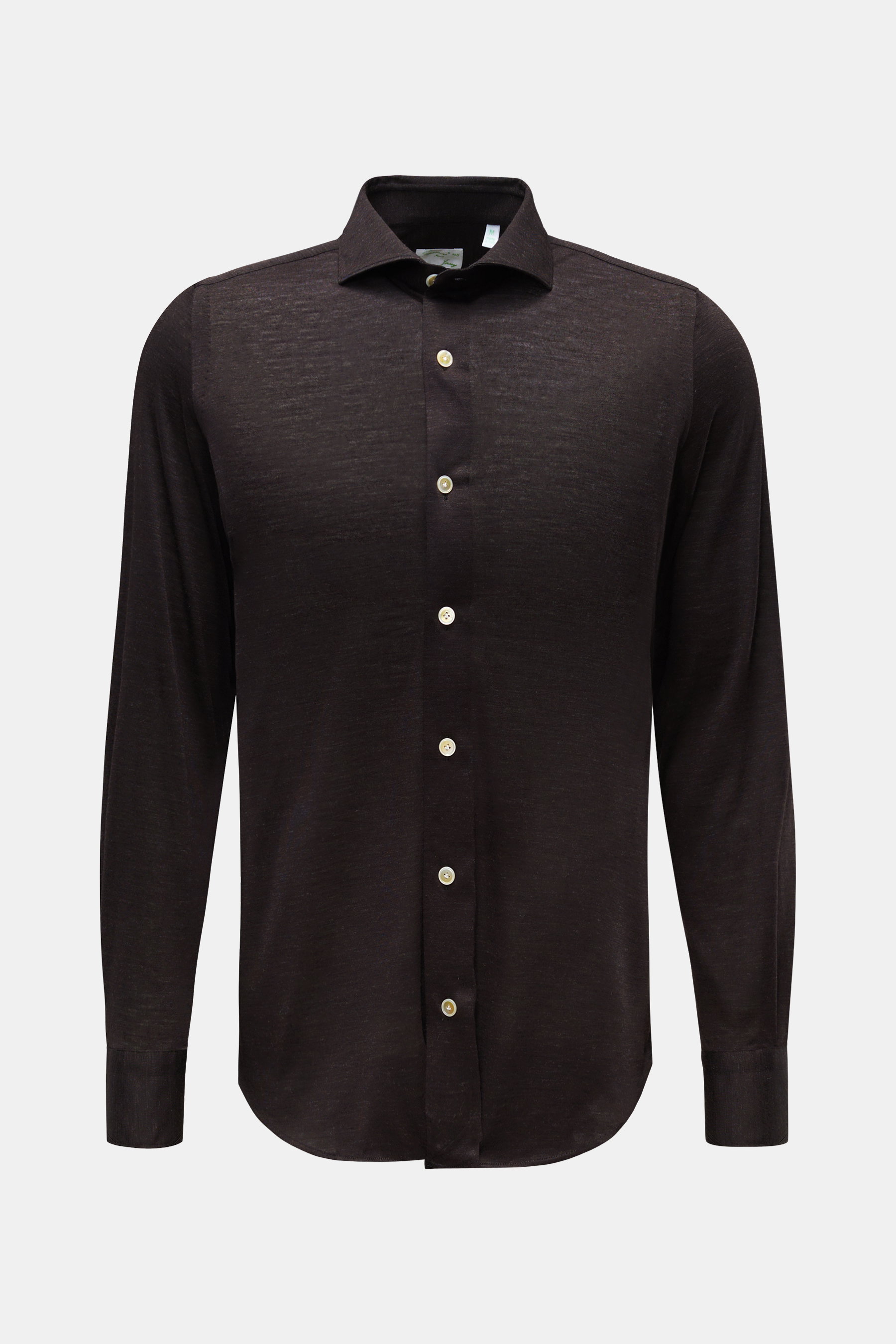 Finamore Merino Jersey-Hemd 'Toronto' Haifisch-Kragen dunkelbraun