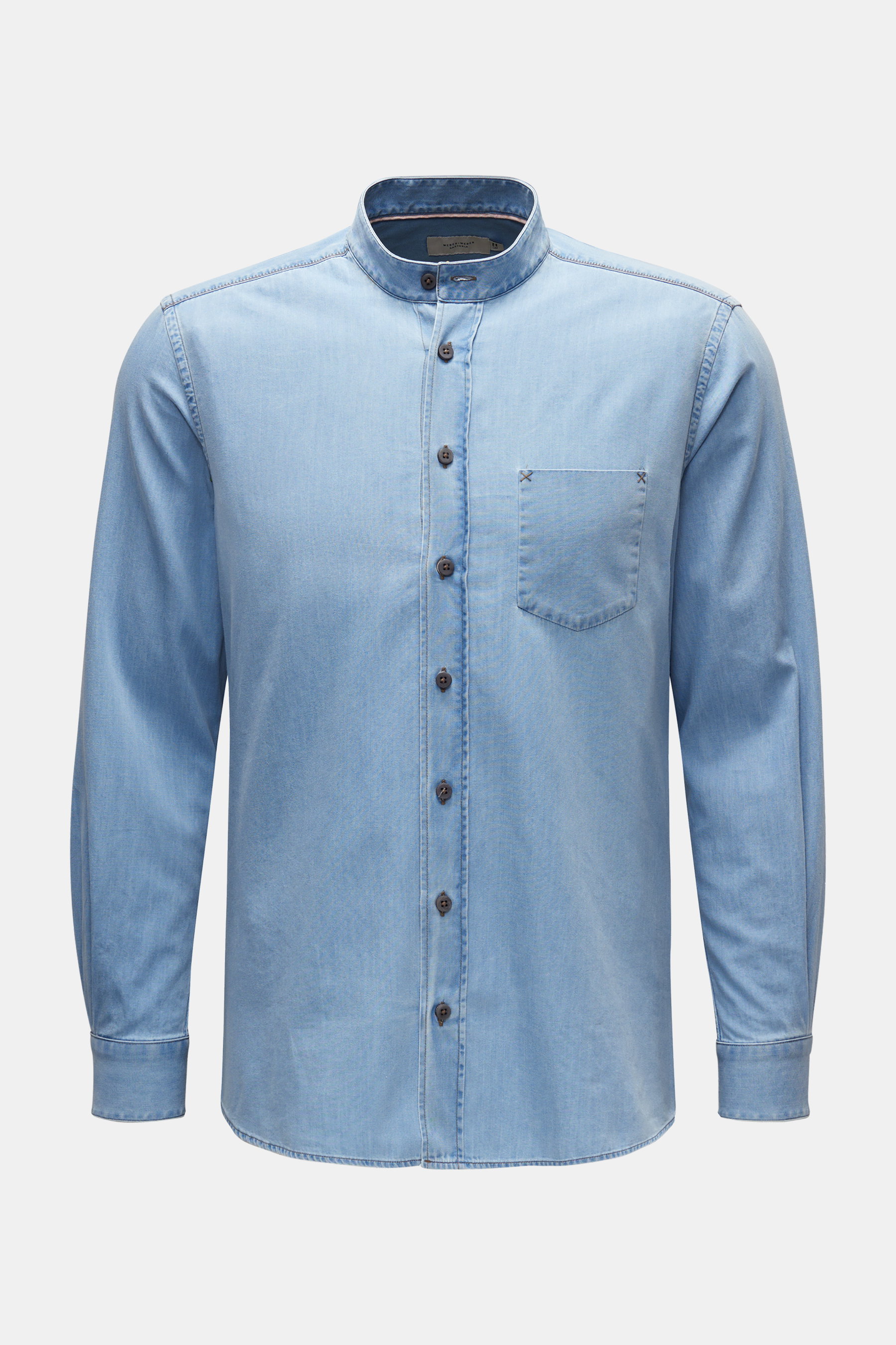 Weber+Weber Chambray-Hemd 'Vintage Denim Collar Shirt' Grandad-Kragen hellblau