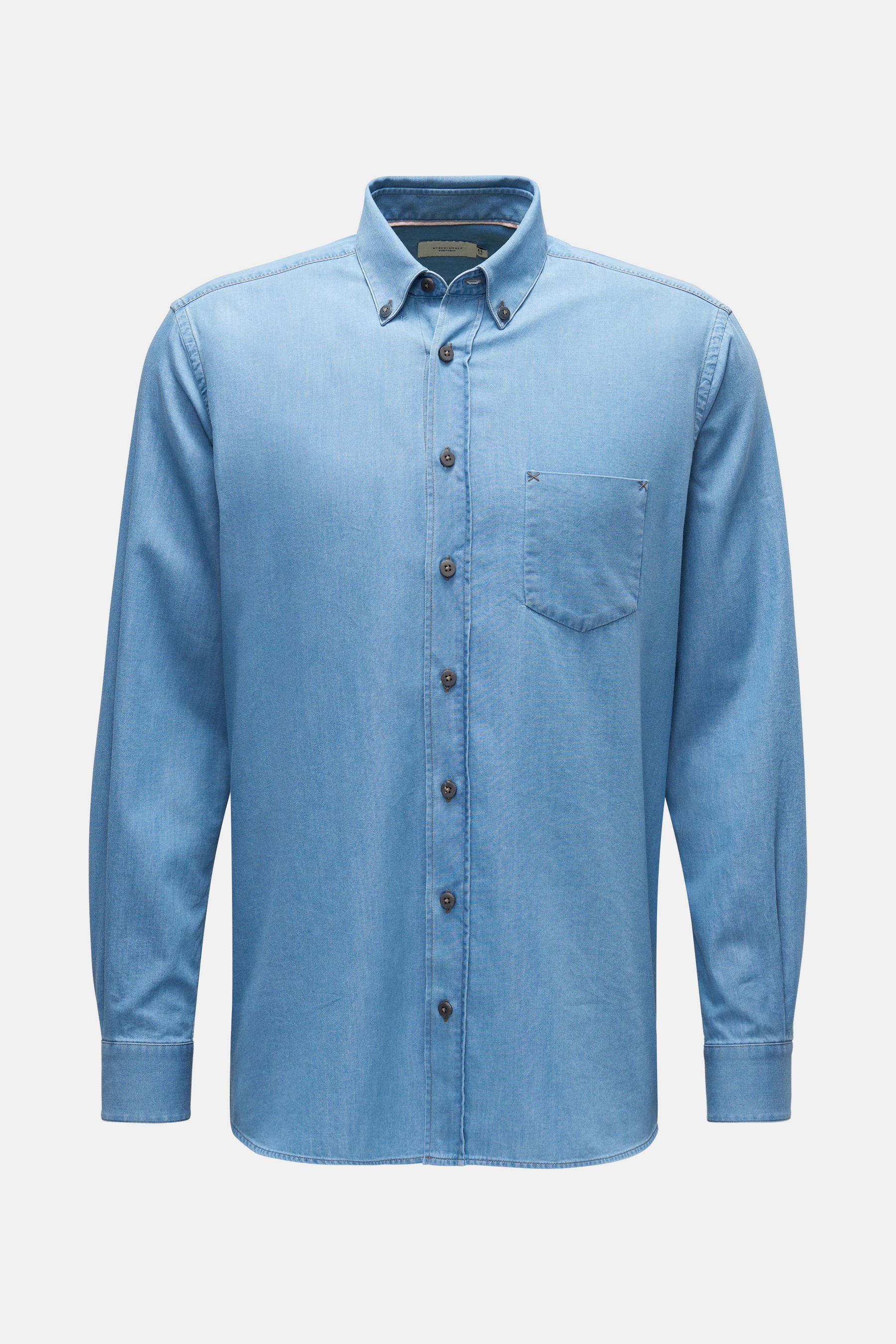 Weber+Weber Chambray-Hemd 'Vintage Denim Tailored Shirt' Button-Down-Kragen rauchblau