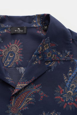 Etro Casual Hemd Offener Kragen navy/beige/rotbraun gemustert