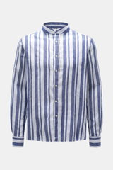 04651/ A trip in a bag Casual shirt 'Linen Stripe Guru' grandad-collar navy/white striped