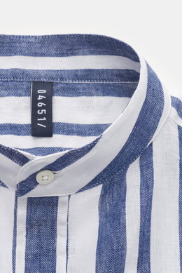 04651/ A trip in a bag Casual shirt 'Linen Stripe Guru' grandad-collar navy/white striped