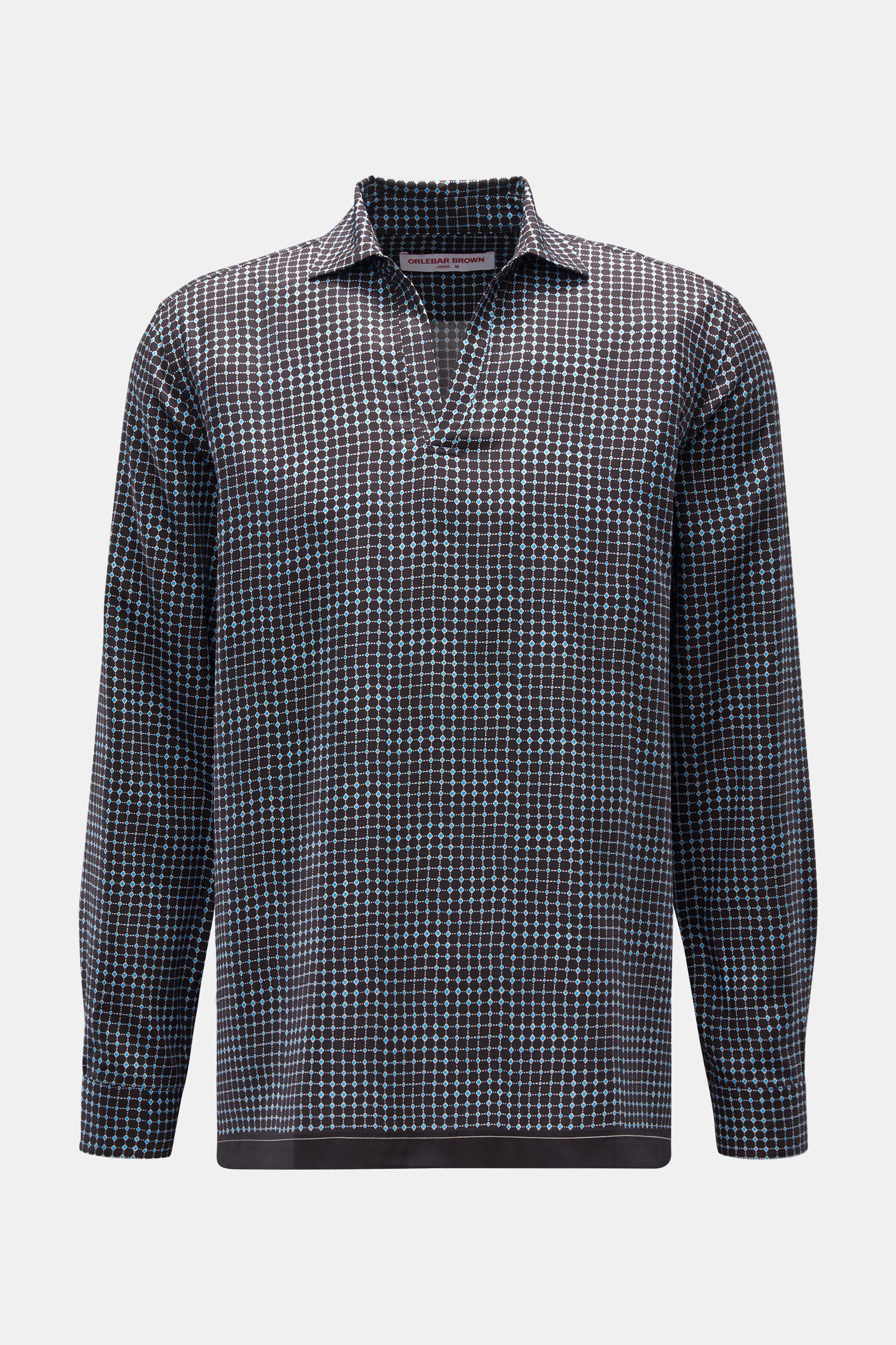 Orlebar Brown Popover-Hemd Haifisch-Kragen schwarz/blau gemustert