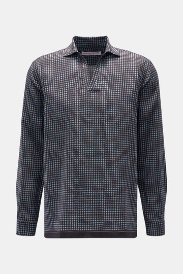 Orlebar Brown Popover-Hemd Haifisch-Kragen schwarz/blau gemustert