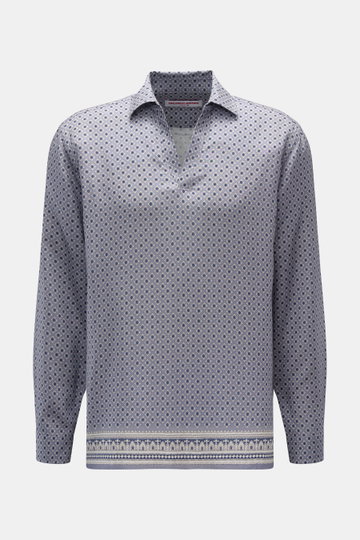 Orlebar Brown Popover-Hemd Haifisch-Kragen rauchblau/navy gemustert