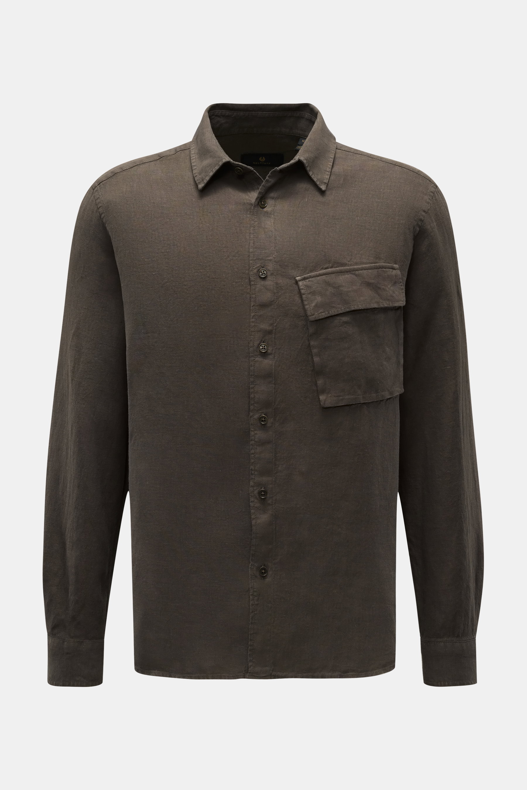 Belstaff Leinenhemd schmaler Kragen graubraun