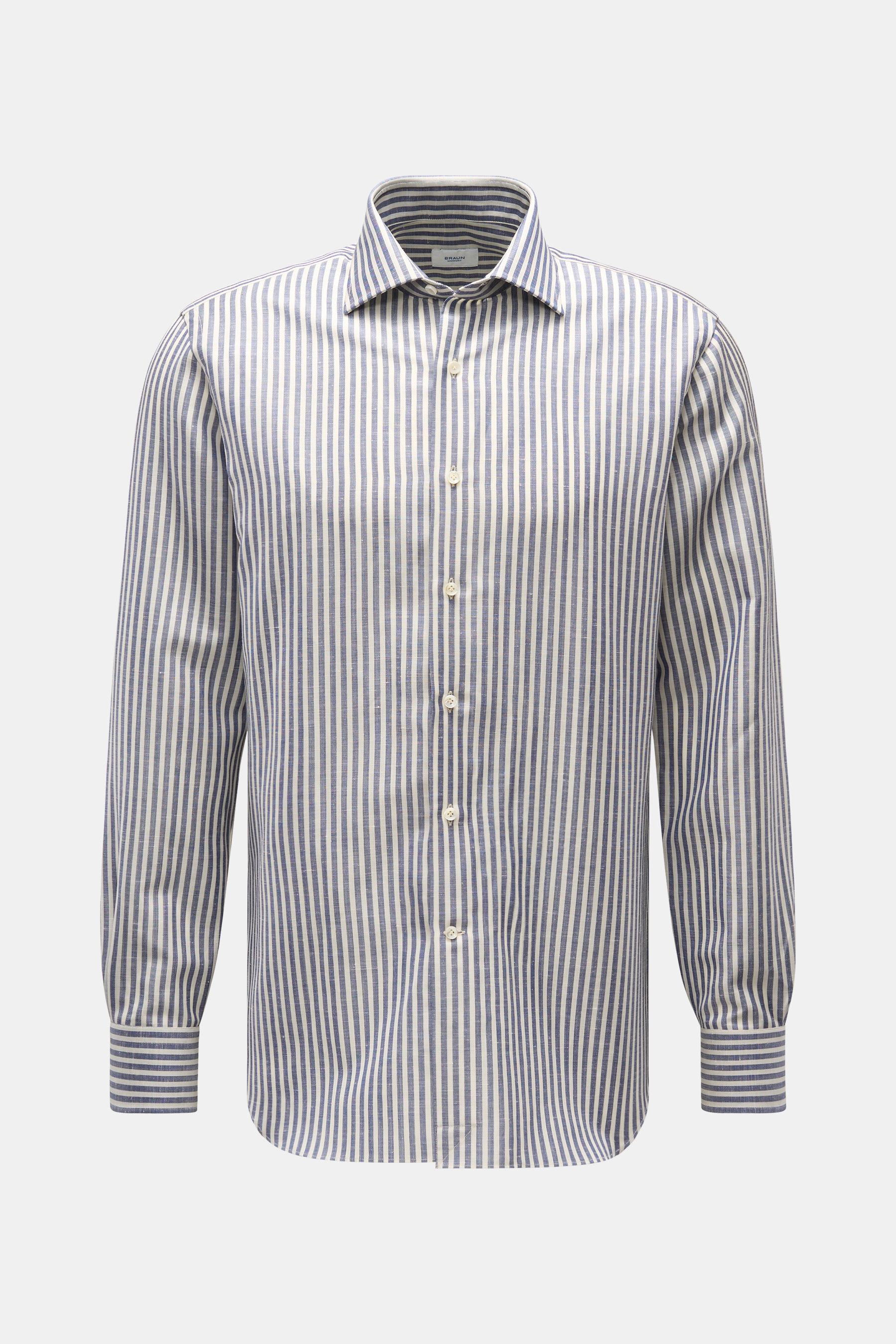 Gherardi Casual Hemd Haifisch-Kragen dunkelblau/offwhite gestreift