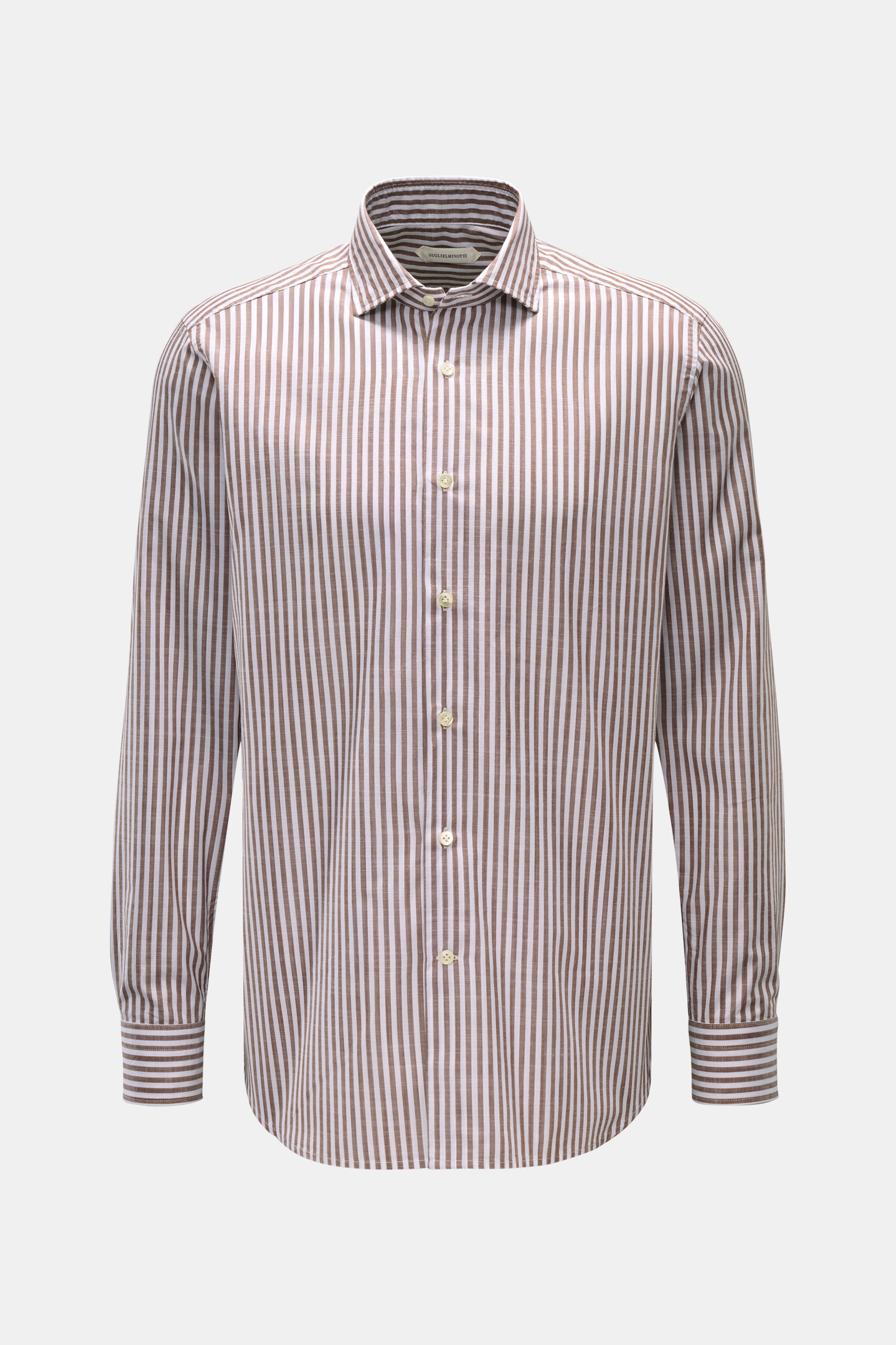 Guglielminotti Casual Hemd Haifisch-Kragen braun/weiß gestreift