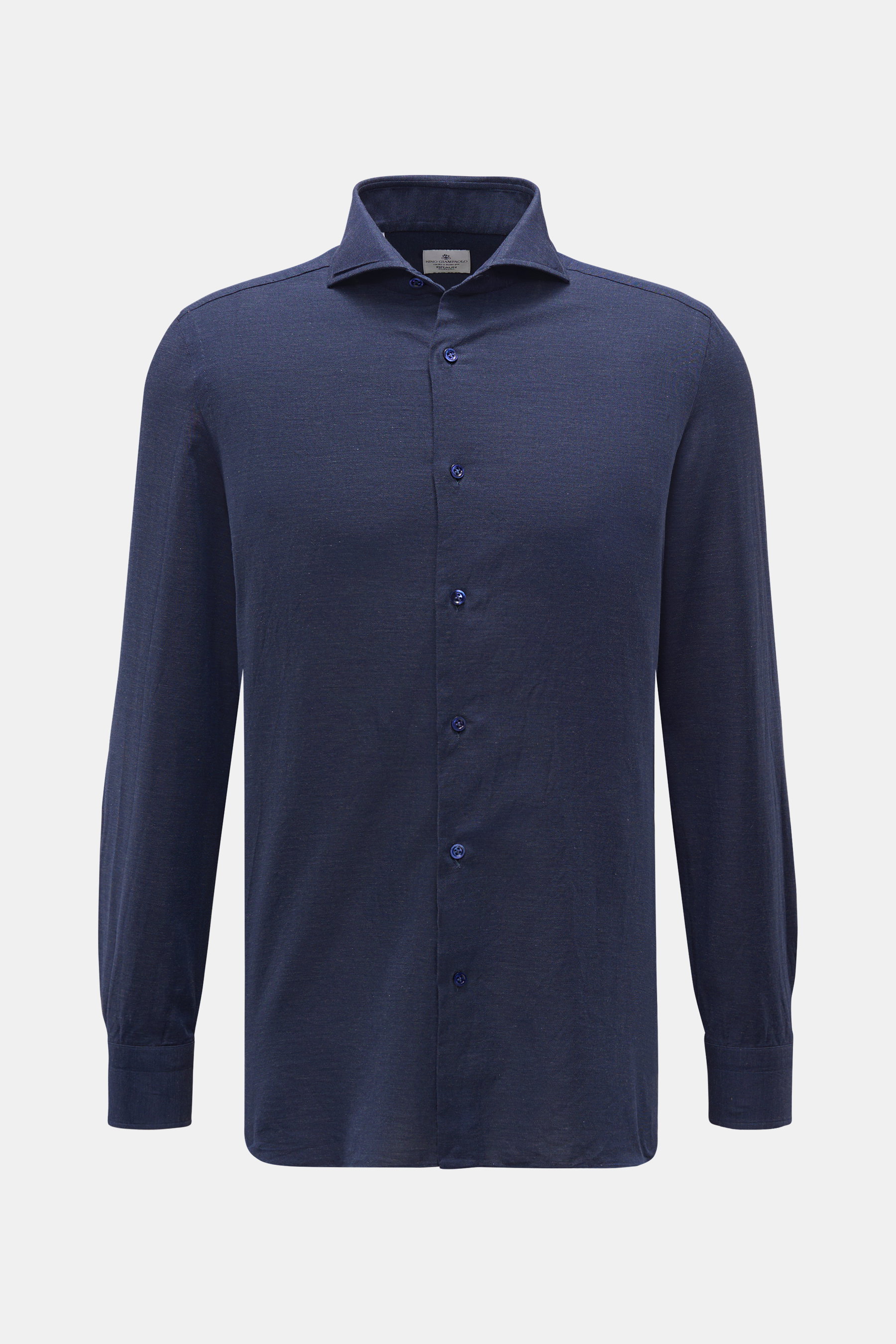 Giampaolo Casual Hemd Haifisch-Kragen navy meliert, Slim Fit, Baumwolle mit Cashmere, Haifisch-Kragen, französische Knopfleiste, Sportmanschette, frontale Sicht.