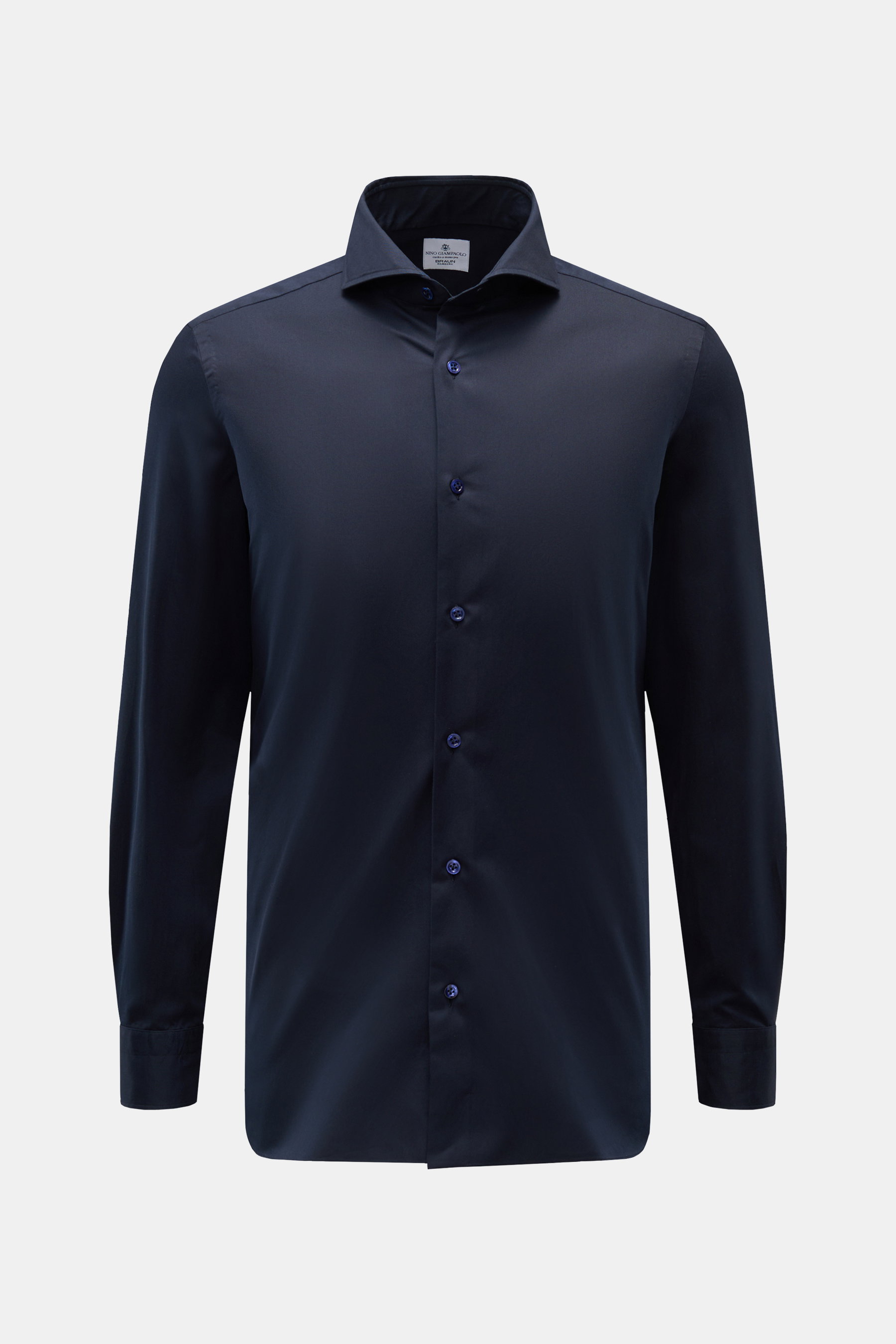 Giampaolo Casual Hemd Haifisch-Kragen dark navy, Slim Fit aus Popeline-Baumwolle, Haifisch-Kragen, französische Knopfleiste, Sportmanschette, frontale Ansicht.