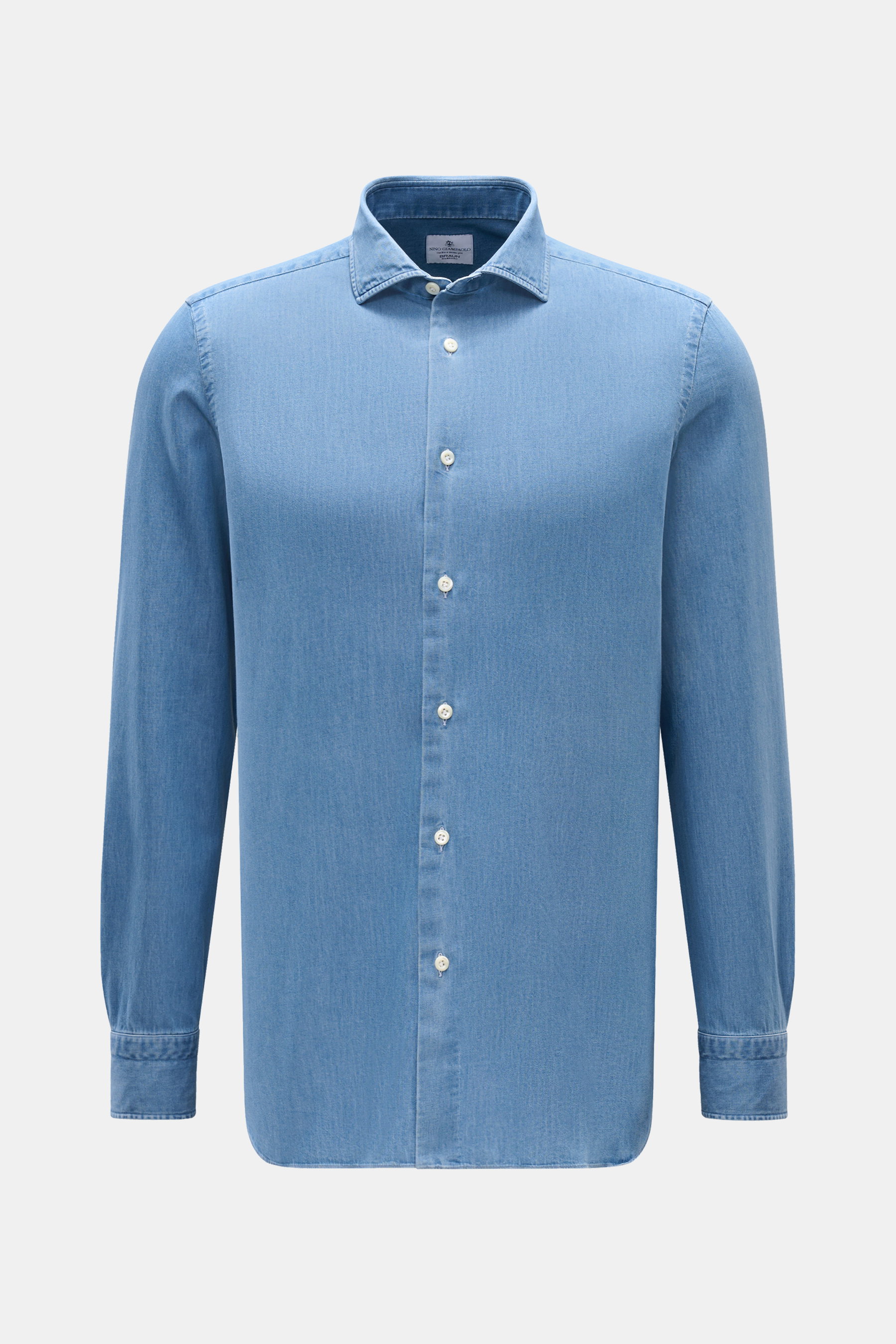 Giampaolo Chambray-Hemd Haifisch-Kragen rauchblau