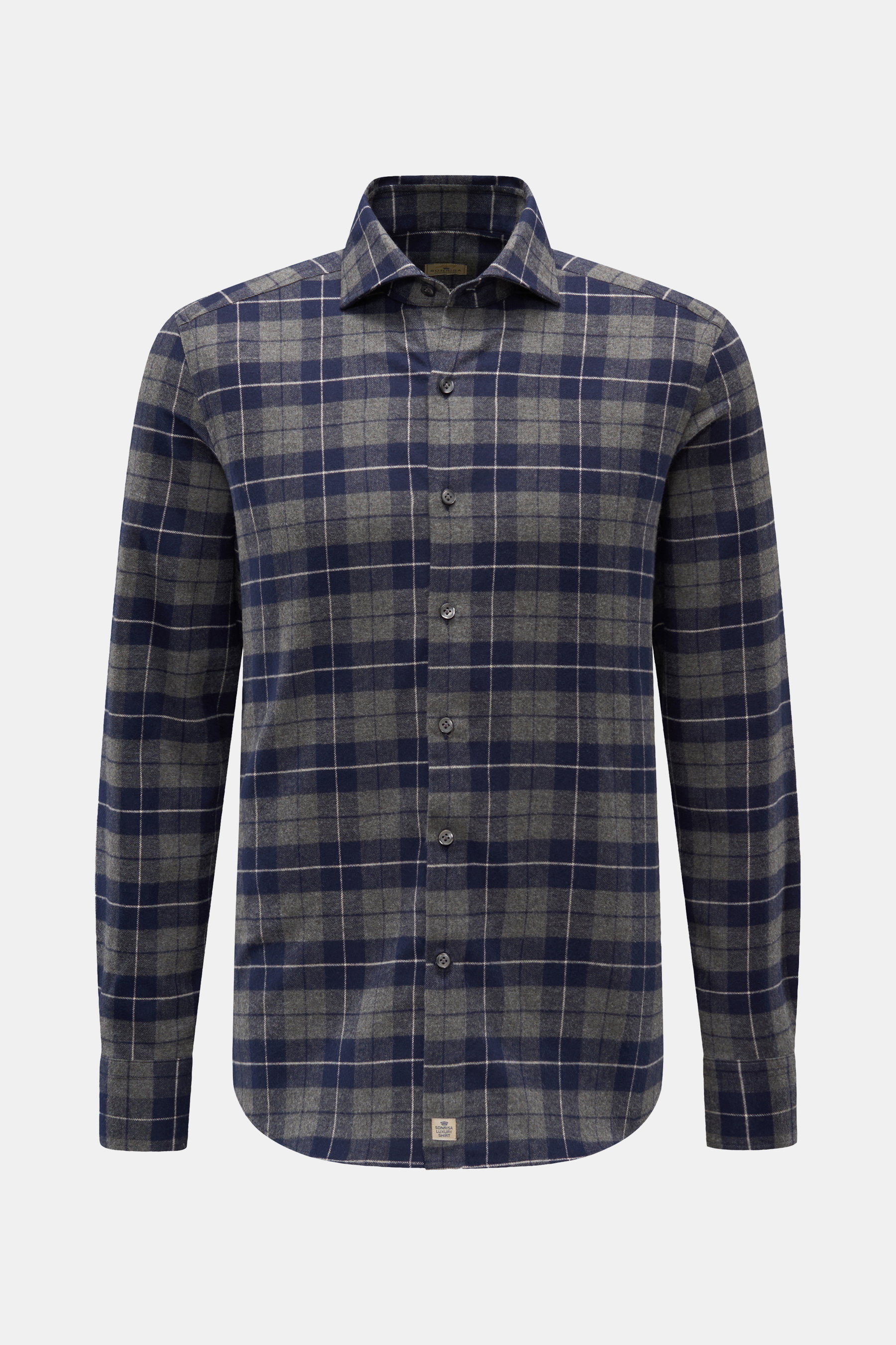 Front view of Sonrisa Flannel shirt shark collar navy/grey checked, a slim fit, soft pure cotton shirt with classic checked pattern.

Description: <p>Comfortable and casual: This versatile flannel shirt by the brand SONRISA is an essential piece for styli