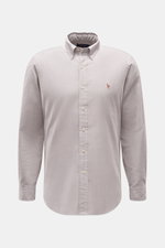 Polo Ralph Lauren Oxford-Hemd Button-Down-Kragen grau, sportliches Hemd aus reiner Baumwolle, Frontansicht mit Button-Down-Kragen, Polospieler-Stitching, Bewegungsfalte im Rücken, gerundeter Saum.