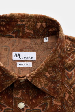 Doppiaa Flanellhemd 'Aariosto' Kent-Kragen braun/hellbraun/grün gemustert, Detailaufnahme von oben, Baumwoll-Flanell, Western-Stil.