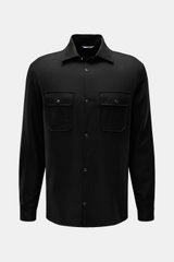 Marco Pescarolo Casual Hemd 'Next' Kent-Kragen schwarz, frontal fotografiert, Slim Fit aus reiner Schurwolle mit weichem Griff und französischer Knopfleiste.