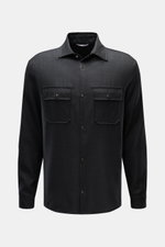 Marco Pescarolo Casual Hemd 'Next' Kent-Kragen anthrazit meliert, frontal mit französischer Knopfleiste, Slim Fit, reine Schurwolle, weicher Griff, gerader Saum.