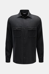 Marco Pescarolo Casual Hemd 'Next' Kent-Kragen anthrazit meliert, frontal mit französischer Knopfleiste, Slim Fit, reine Schurwolle, weicher Griff, gerader Saum.