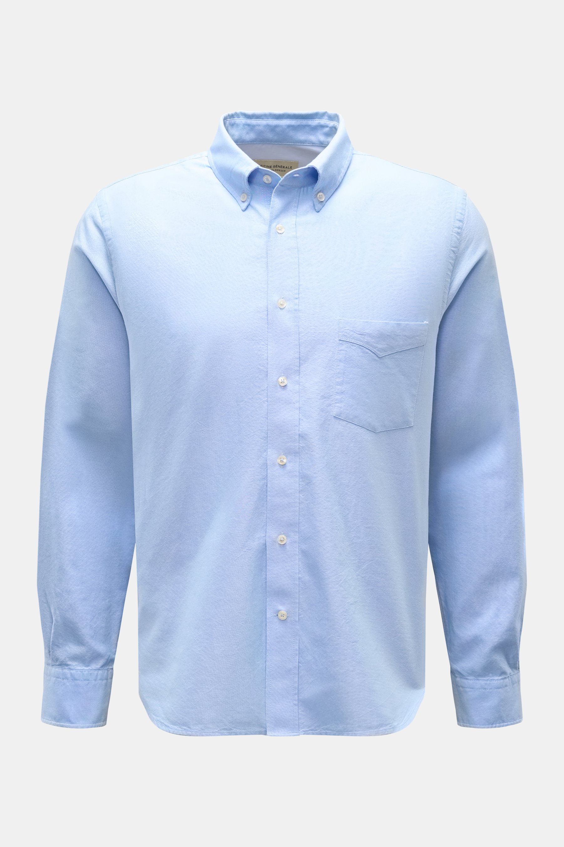 Officine Générale Oxford-Hemd Button-Down-Kragen hellblau, frontale Ansicht, Oxford-Baumwolle, Regular Fit, Brusttasche, Knopfleiste, Sportmanschette.