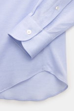 Fray Piqué-Hemd Haifisch-Kragen 'Lione Cucitura' rauchblau meliert, Nahaufnahme Saum und Manschette, reine Baumwolle, Slim Fit, Piqué-Gewebe.