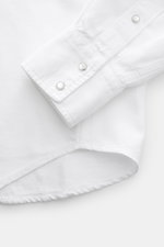 Jacob Cohen Jeanshemd schmaler Kragen offwhite, Detailaufnahme Manschette und Saum, Denim aus Baumwolle, Leinen, Lyocell, Slim Fit, Western-Stil, Druckknöpfe.