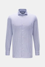 Giampaolo Oxford-Hemd Haifisch-Kragen dunkelblau/weiß gestreift, Slim Fit, Oxford-Baumwolle, Haifisch-Kragen, Sportmanschette, frontal fotografiert.