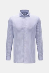 Giampaolo Oxford-Hemd Haifisch-Kragen dunkelblau/weiß gestreift, Slim Fit, Oxford-Baumwolle, Haifisch-Kragen, Sportmanschette, frontal fotografiert.
