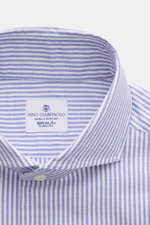 Giampaolo Oxford-Hemd Haifisch-Kragen dunkelblau/weiß gestreift, Slim Fit, Oxford-Baumwolle, Haifisch-Kragen, Detailansicht von oben.