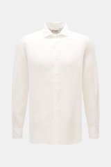 MC2 Saint Barth Leinenhemd 'Pamplona' Haifisch-Kragen weiß, Slim Fit, Leinwandbindung, weicher Griff, Frontansicht, Knopfleiste, Sportmanschette.