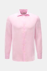 MC2 Saint Barth Leinenhemd 'Pamplona' Haifisch-Kragen rosé shown front view, slim fit linen shirt with soft feel, French placket, and sport cuffs.
