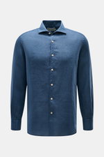 MC2 Saint Barth Leinenhemd 'Pamplona' Haifisch-Kragen graublau, Slim Fit, französische Knopfleiste, Sportmanschette, frontal fotografiert.