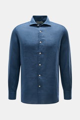 MC2 Saint Barth Leinenhemd 'Pamplona' Haifisch-Kragen graublau, Slim Fit, französische Knopfleiste, Sportmanschette, frontal fotografiert.