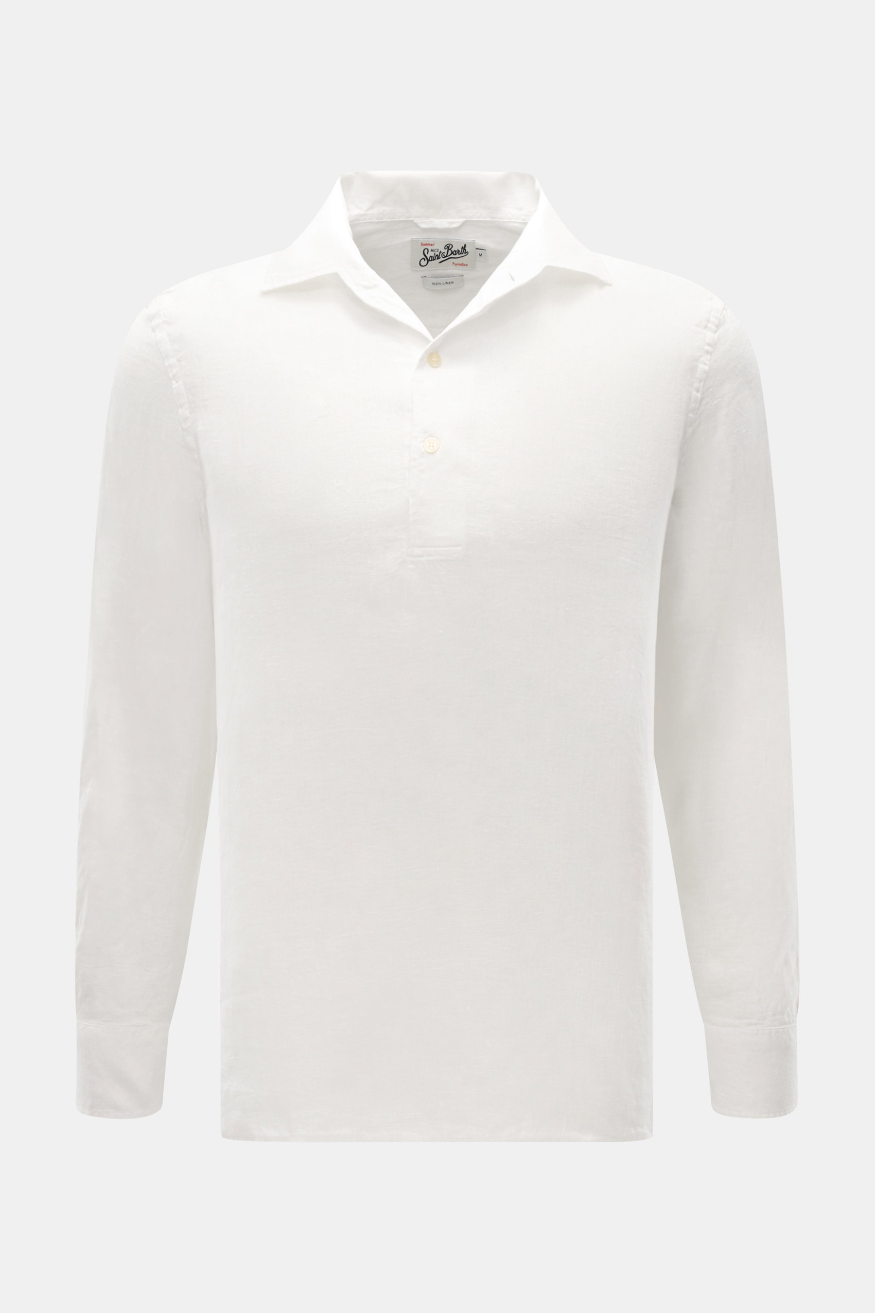 MC2 Saint Barth Popover-Leinenhemd 'Raphael' Haifisch-Kragen offwhite, frontale Nahaufnahme, reines Leinen, leichte Struktur, Regular Fit, französische Knopfleiste, Sportmanschette, gerader Saum.