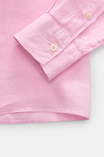 MC2 Saint Barth Popover-Leinenhemd 'Raphael' Haifisch-Kragen rosé, Nahaufnahme von Manschette und Saum, reines Leinen, leichte Qualität.