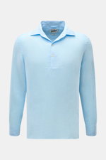 MC2 Saint Barth Popover-Leinenhemd 'Raphael' Haifisch-Kragen hellblau, frontale Nahaufnahme, reines Leinen, leichte Qualität, französische Knopfleiste.
