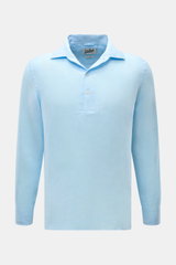 MC2 Saint Barth Popover-Leinenhemd 'Raphael' Haifisch-Kragen hellblau, frontale Nahaufnahme, reines Leinen, leichte Qualität, französische Knopfleiste.