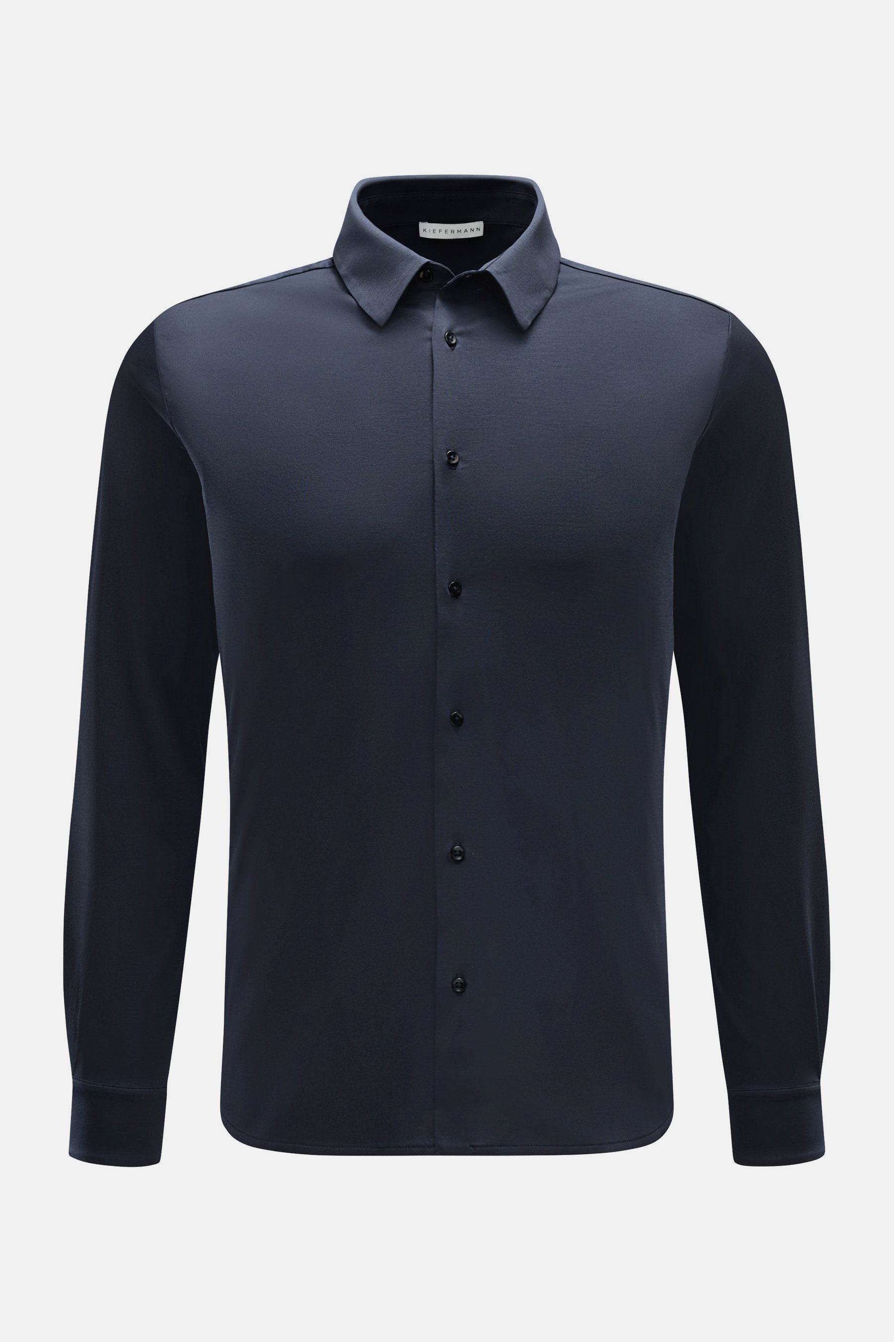 Kiefermann Jersey-Hemd "Pius" Kent-Kragen navy, frontal, Extra Slim Fit, mercerisierte Baumwolle mit dezentem Glanz, weicher Griff, französische Knopfleiste.