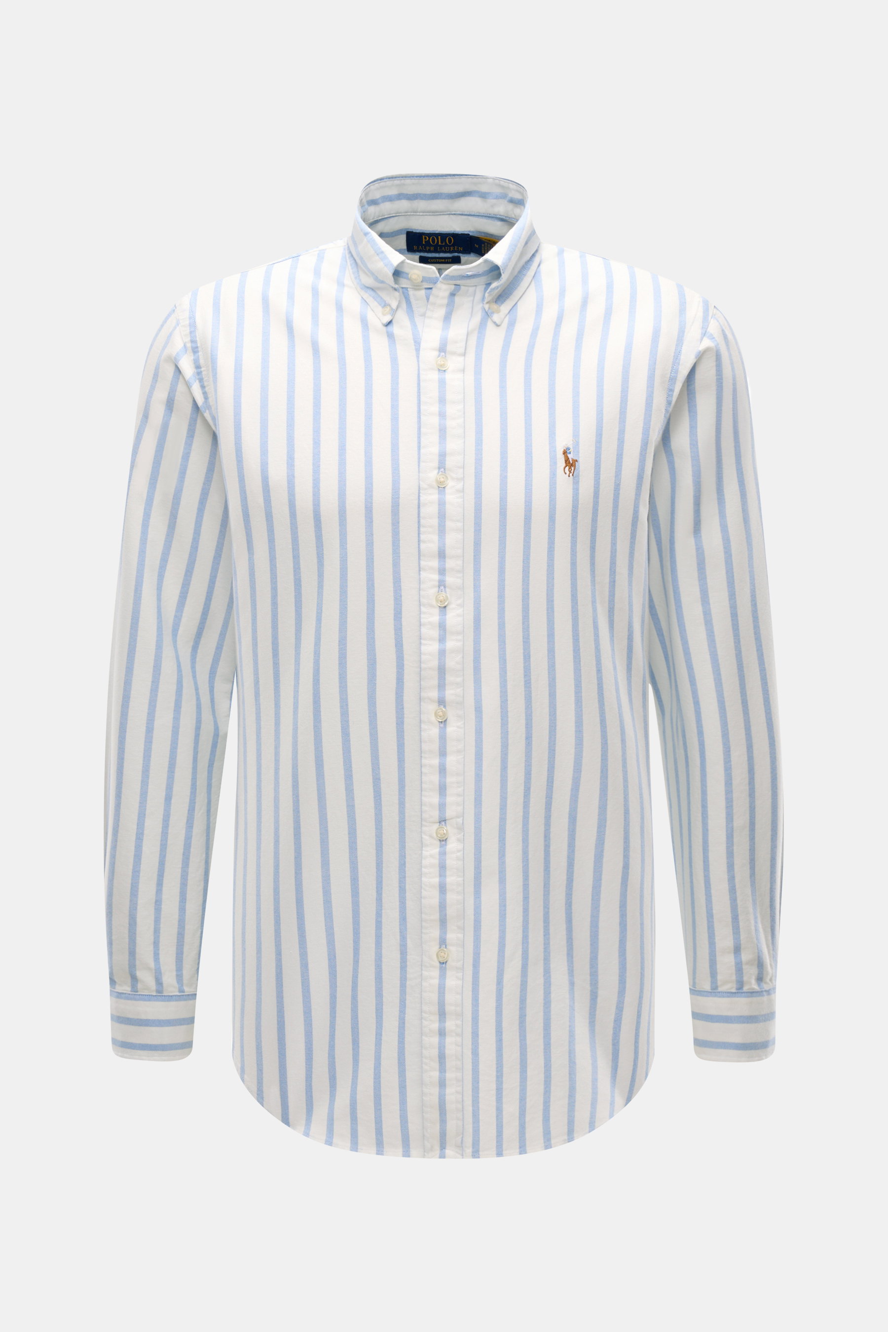 Polo Ralph Lauren Casual Hemd Button-Down-Kragen blau/weiß gestreift, Slim Fit, Baumwolle, Frontansicht, Logo-Stickerei, klassisch, leicht, sportlich.