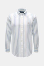 Polo Ralph Lauren Casual Hemd Button-Down-Kragen blau/weiß gestreift, Slim Fit, Baumwolle, Frontansicht, Logo-Stickerei, klassisch, leicht, sportlich.