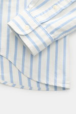 Polo Ralph Lauren Casual Hemd Button-Down-Kragen blau/weiß gestreift, Detailfoto von Manschette und Saum, Baumwolle, Slim Fit, weicher Griff.